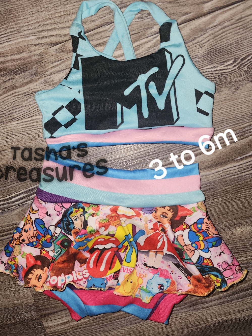 MTV Logo Crop Top & Colorful Skirt Set Baby Set Skirted Bunmies Handmade